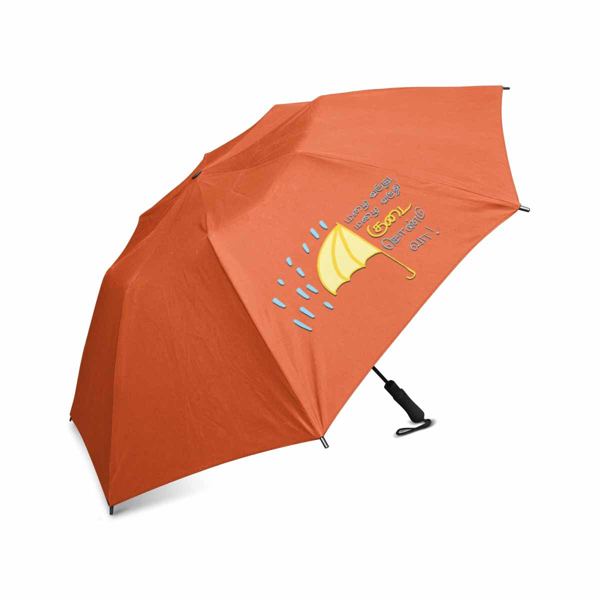Orange Thamizh semi automatic foldable umbrella 42 inch Mazhai Varuthu Mazhai Varuthu gift idea for friends and family