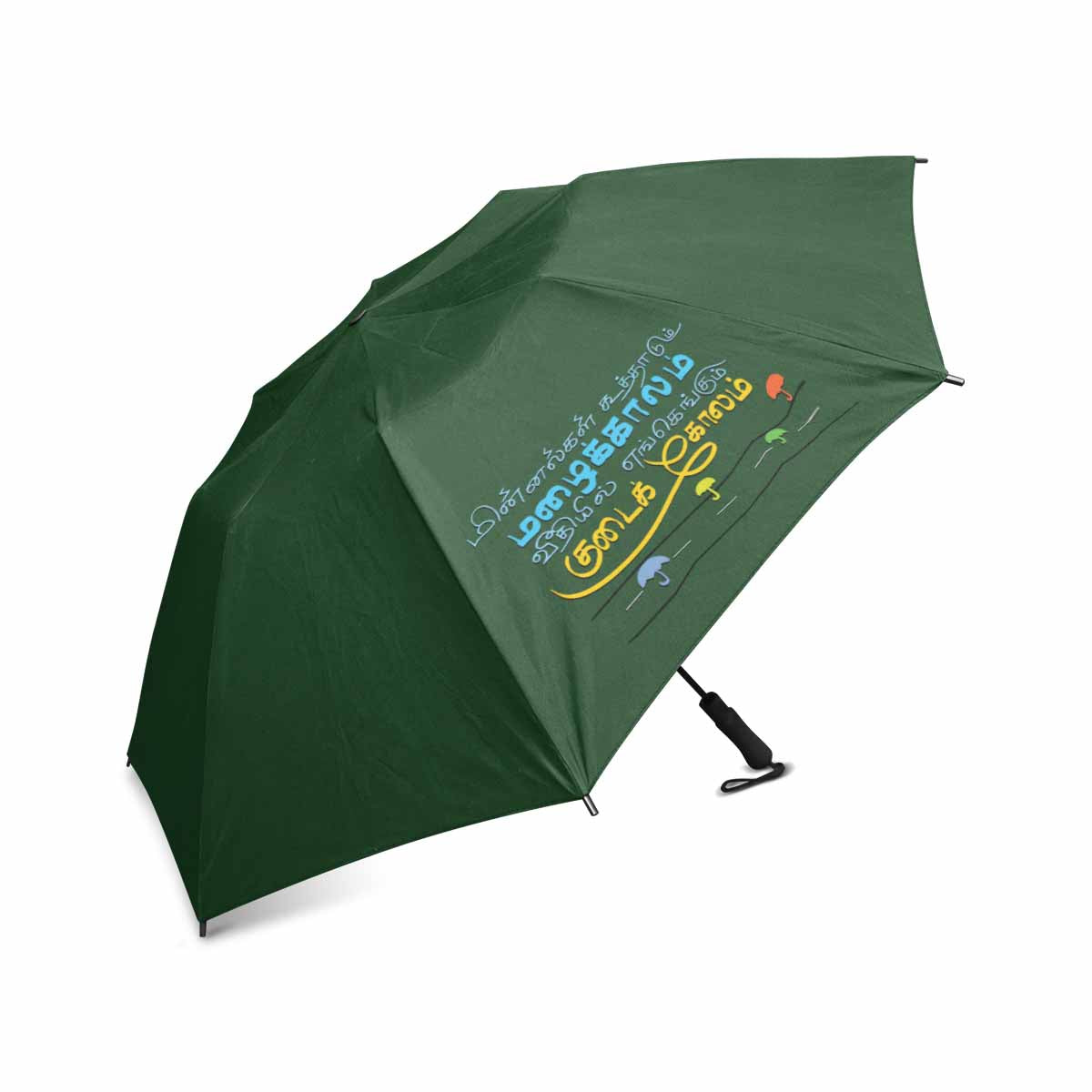 Green Thamizh semi automatic foldable umbrella 42 inch Minnalgal Koothaadum Mazhaikaalam gift idea for friends and family